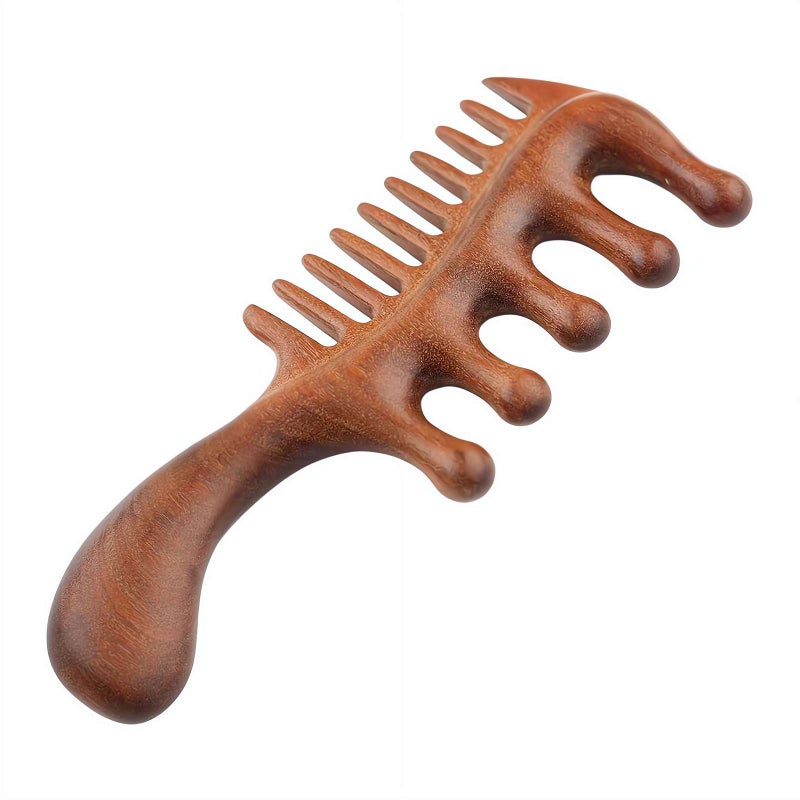 Wooden Scalp Massage Comb 2 in 1 - Wide & Fine Tooth Sandalwood Comb for Hair Growth, Gua Sha, Stress Relief & Styling, Natural Hair Scalp Massager Tool - Image 1